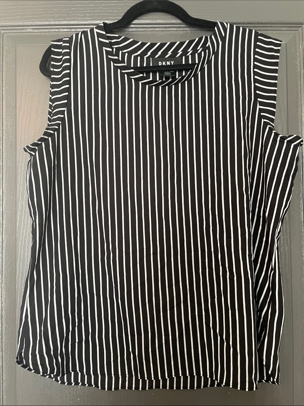 DKNY Black and White Vertical Stripe Sleeveless Tank